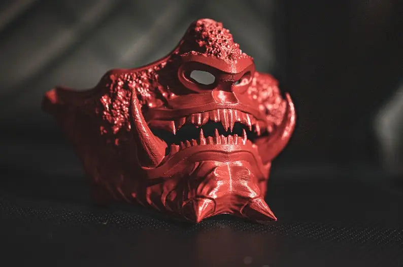 Demi-masque de samouraï démon rouge Oni