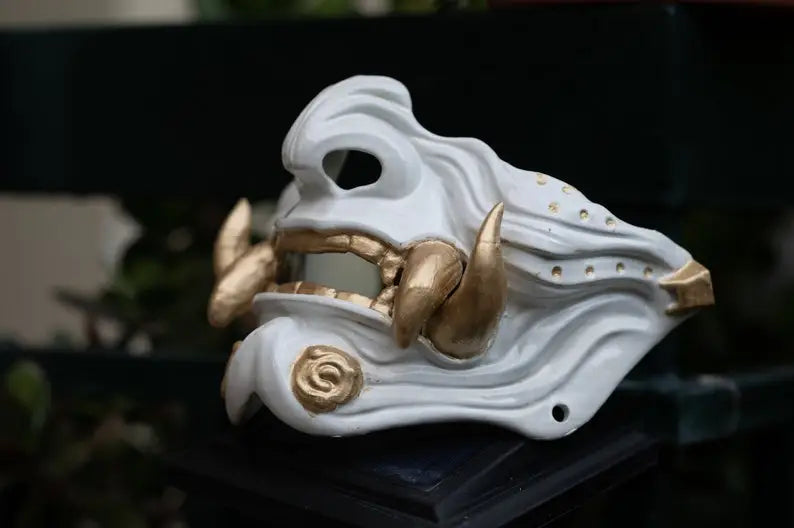 Gilded White Oni Samurai Mask
