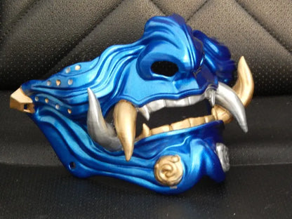 Blue Silver Gold Oni Samurai Mask