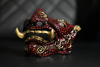 Red Dot Gold Oni Samurai Mask