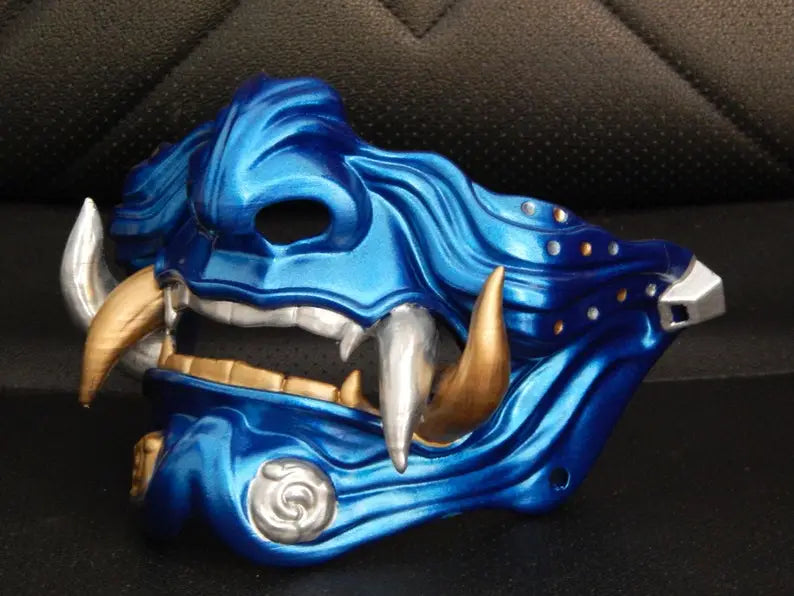 Blue Silver Gold Oni Samurai Mask