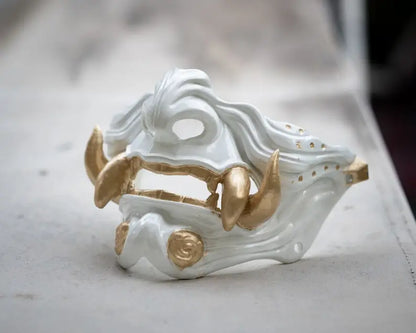 Gilded White Oni Samurai Mask