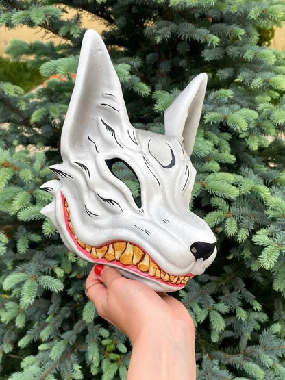White Kitsune Fox Full Face Mask