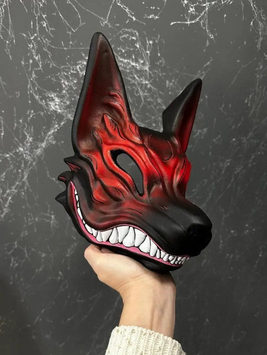 Máscara facial completa de zorro Kitsune rojo