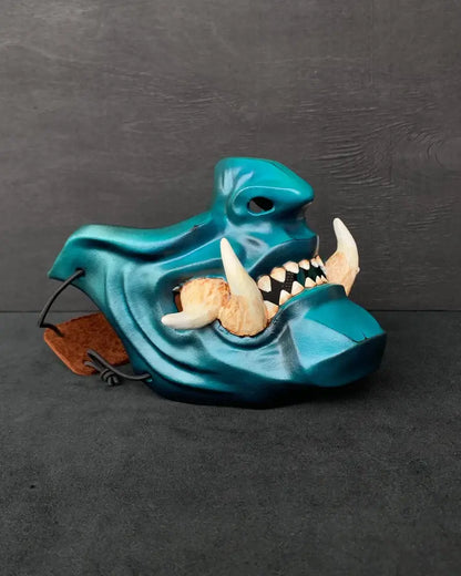 Teal Blue Oni Demon Samurai Mask