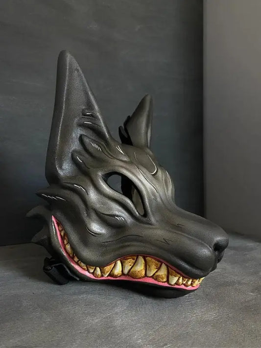 Máscara facial completa de zorro Kitsune negro