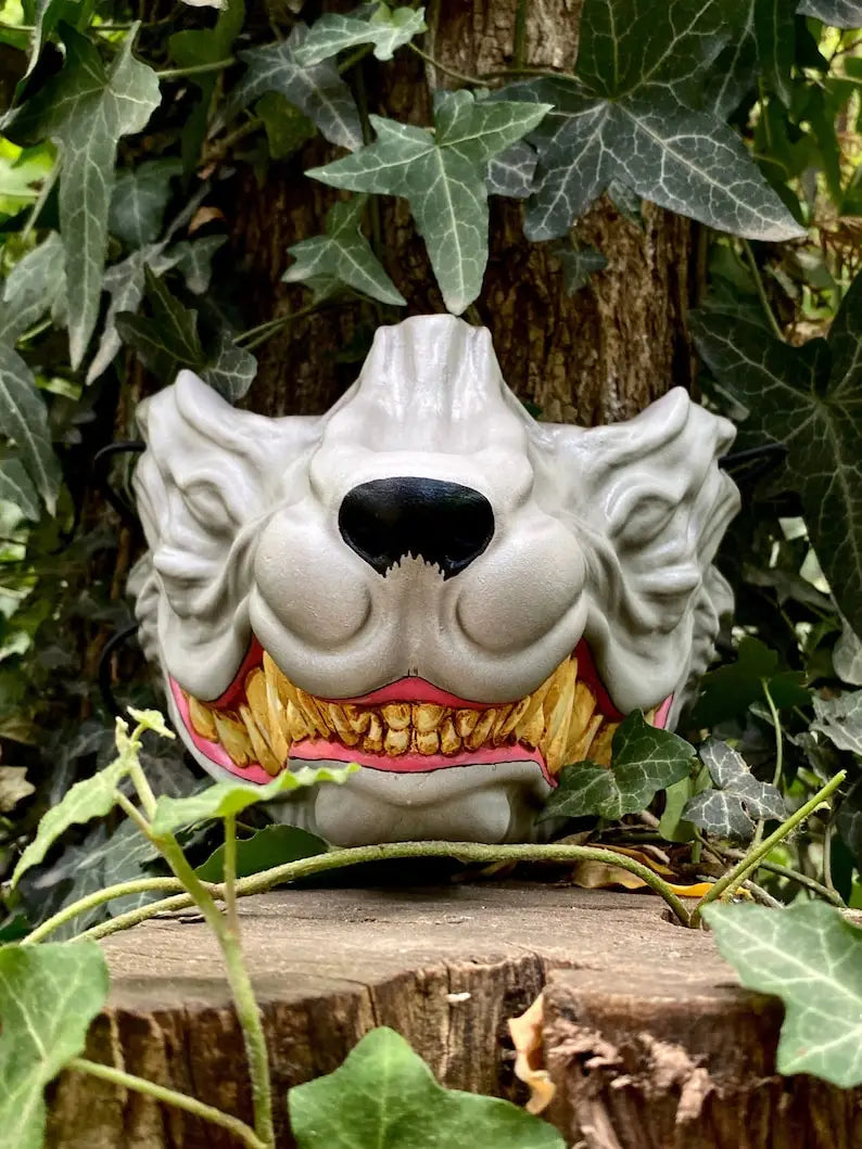White Kitsune Fox Fangs Half Mask