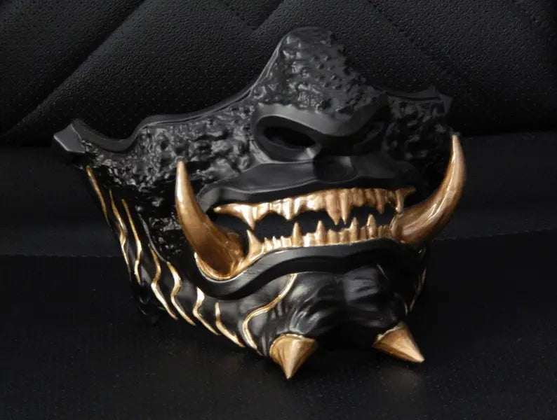 Golden Black Oni Demon Samurai Mask