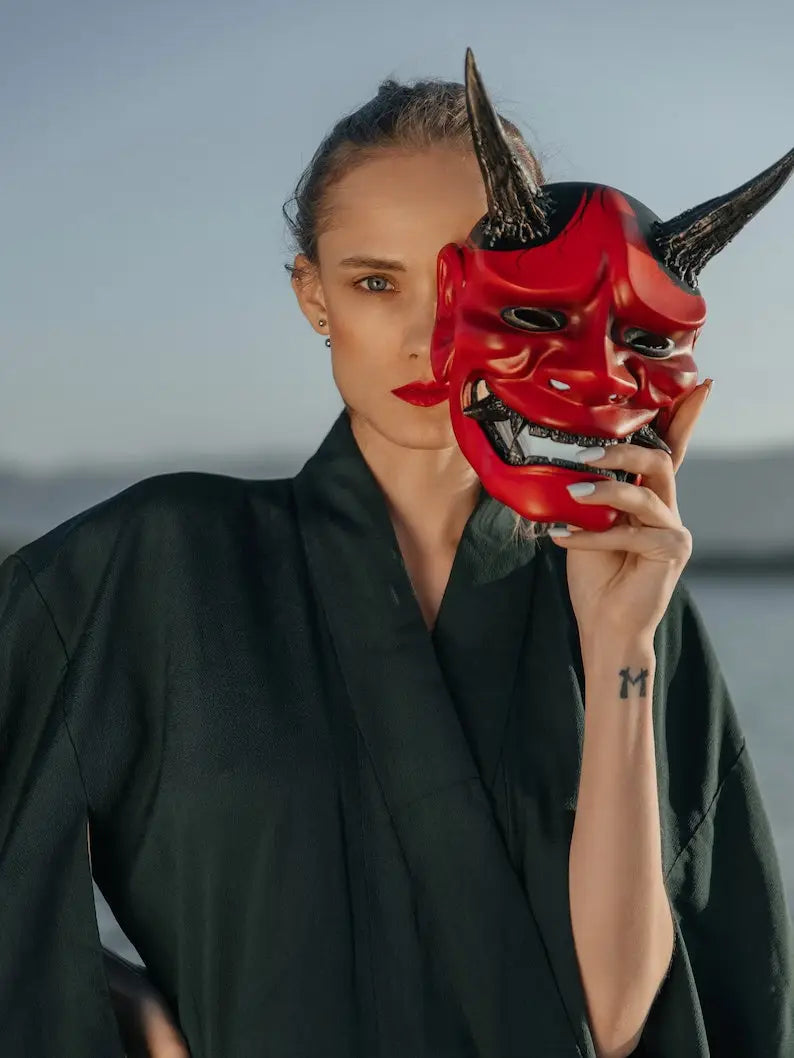 Red and Black Hannya Demon Mask