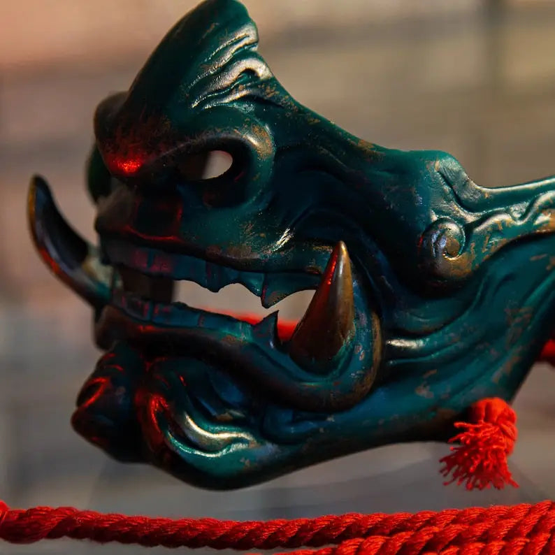 Masque de samouraï Oni en jade foncé
