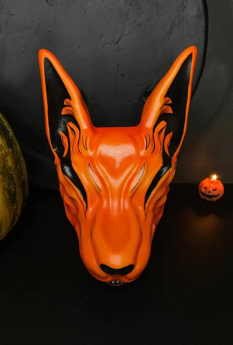 Orange Kitsune Fox Full Face Mask