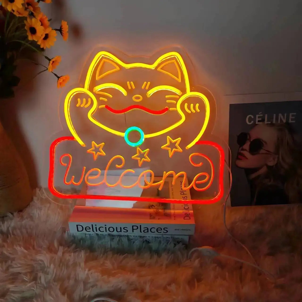 Lucky Cat Welcome Neon Sign