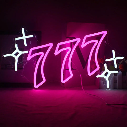 Insegna al neon 777 scintillante