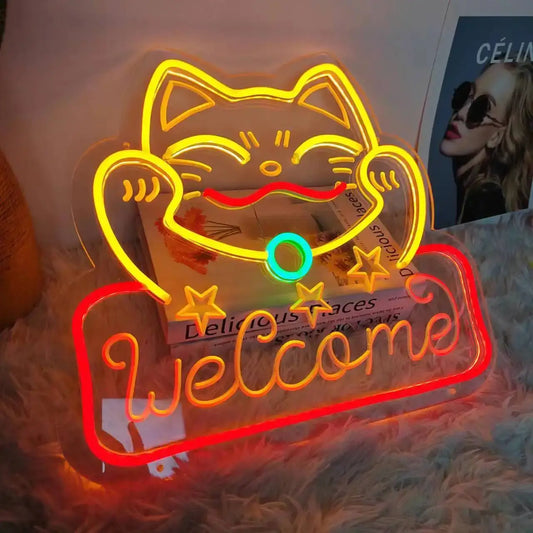 Lucky Cat Welcome Neon Sign