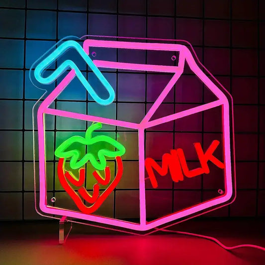 Strawberry Milk Kawaii Neon Sign