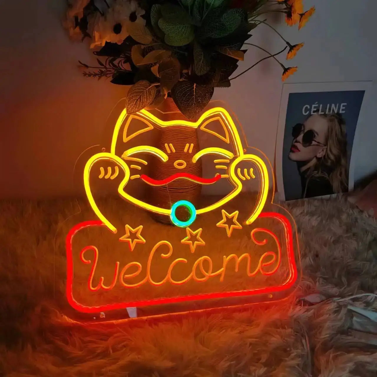 Lucky Cat Welcome Neon Sign