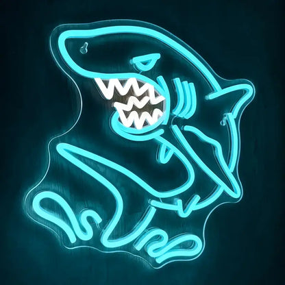 Angry Shark Blue Neon Sign
