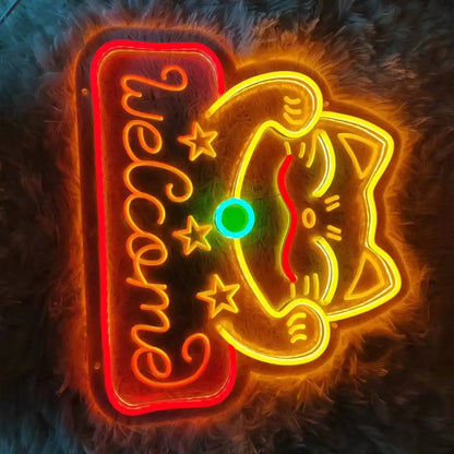 Lucky Cat Welcome Neon Sign