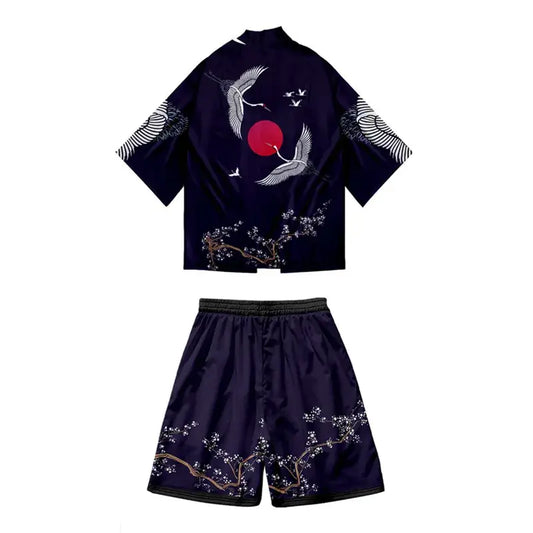 Conjunto de pantalones cortos Haori con diseño de pájaros del sol naciente