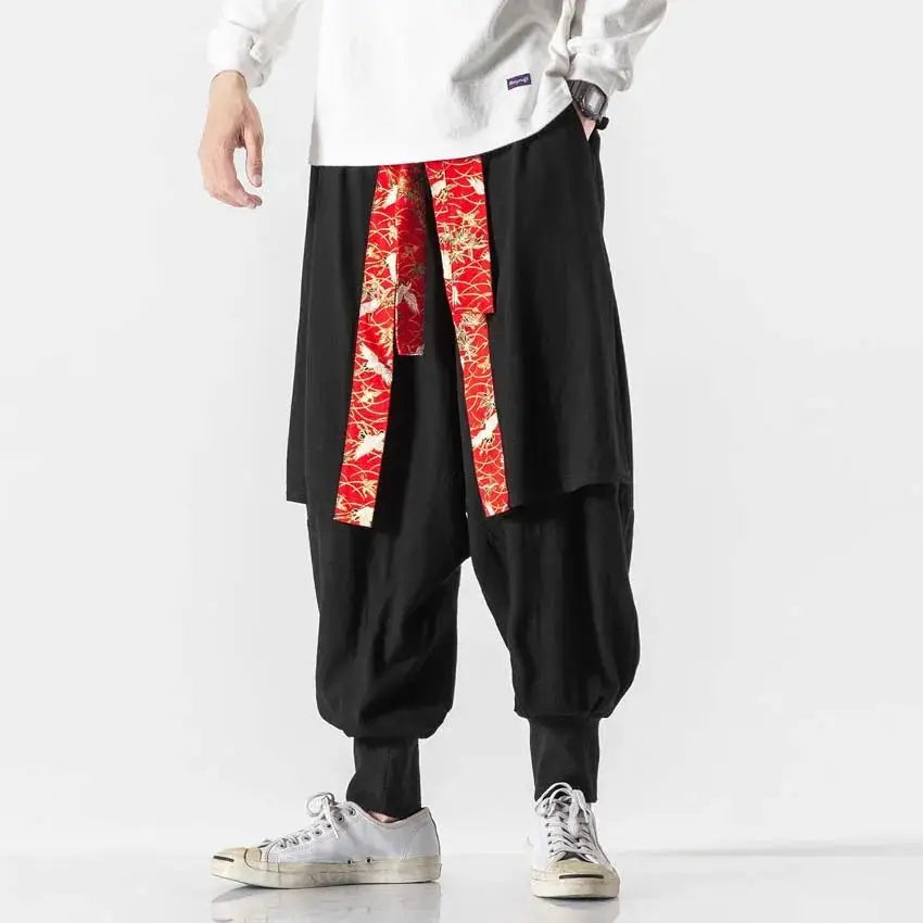 Pantalones estilo samurái de doble capa
