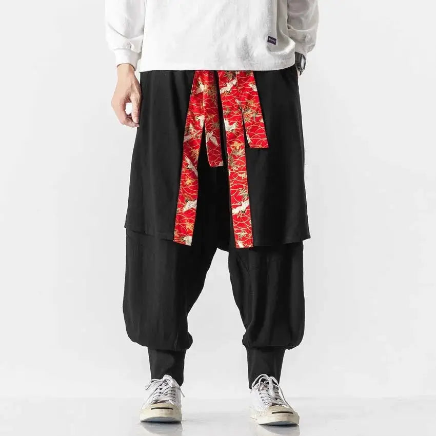Pantalones estilo samurái de doble capa