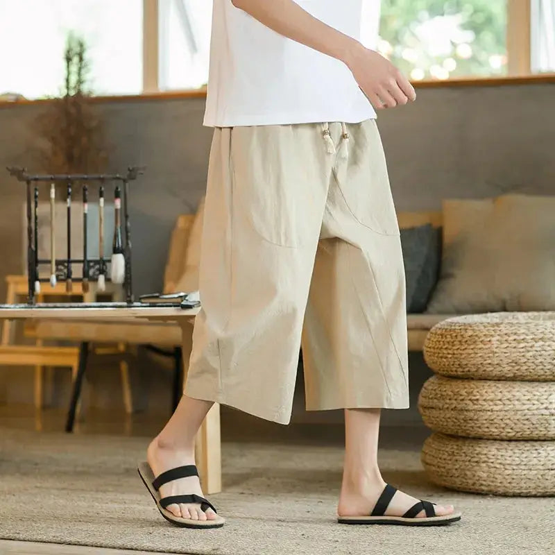 Pantalones casuales de lino de longitud media