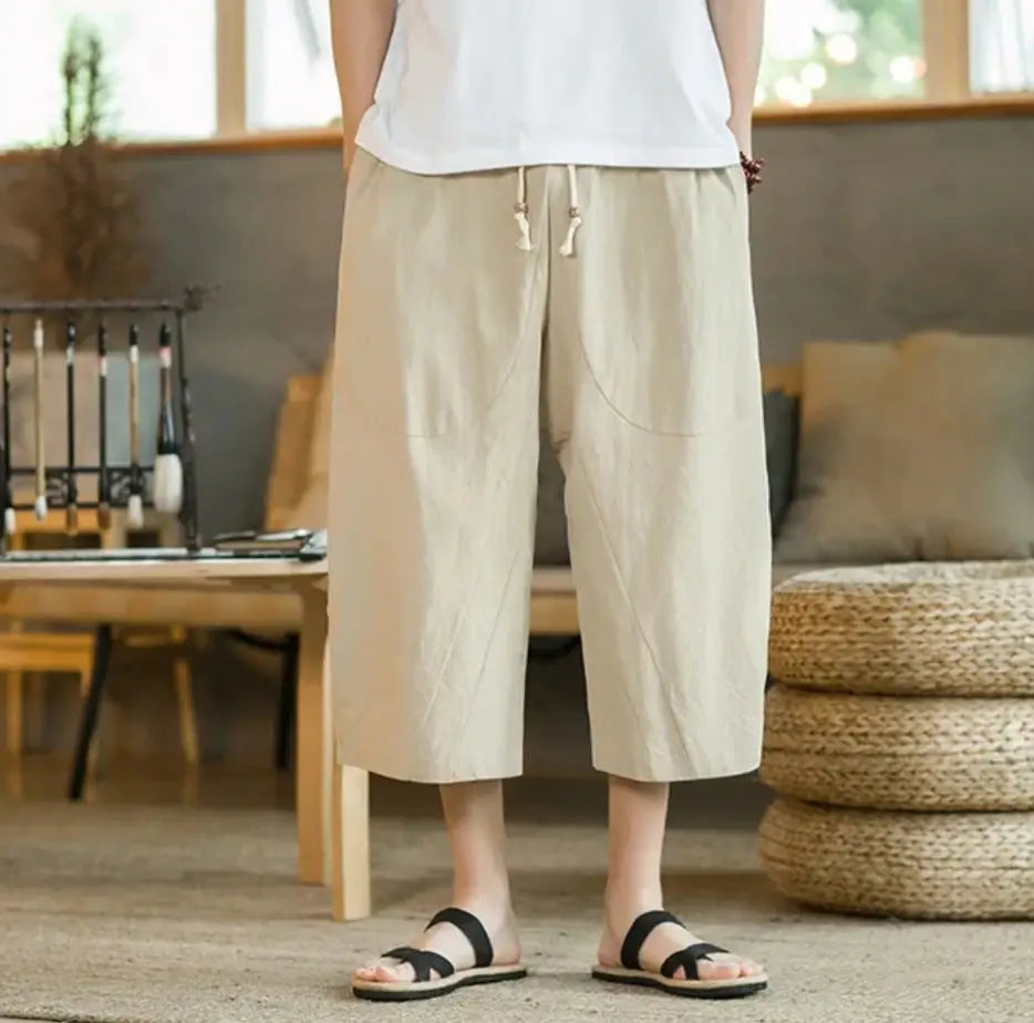 Pantaloni di lino casual di media lunghezza
