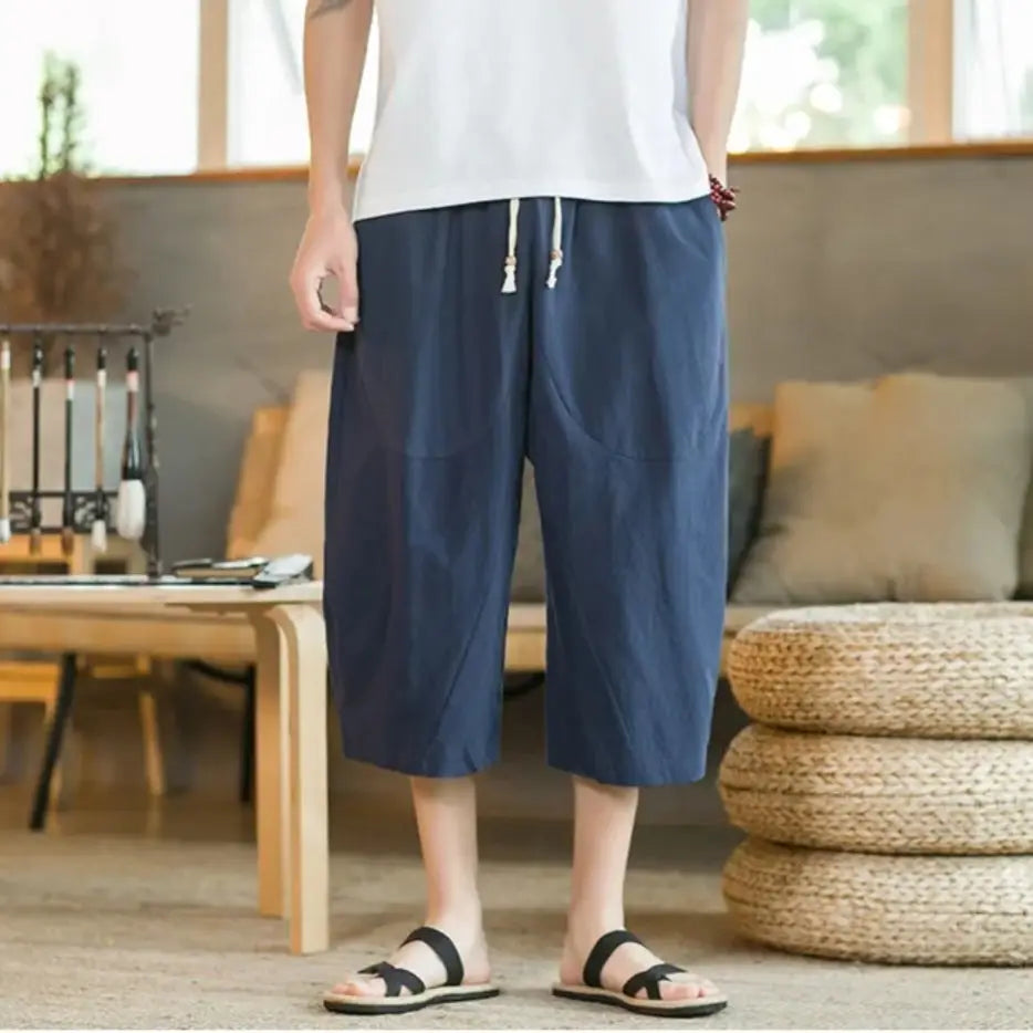 Pantalones casuales de lino de longitud media