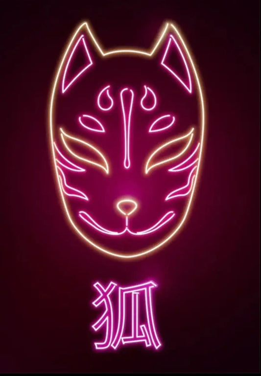 Poster al neon della volpe di Kitsune