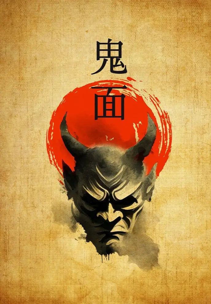 Black Ink Oni Demon Vintage Poster