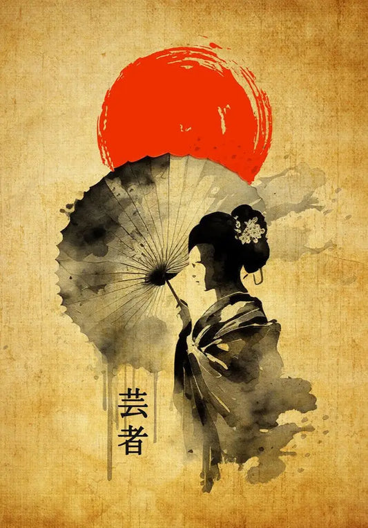 Poster vintage con ombrello Geisha