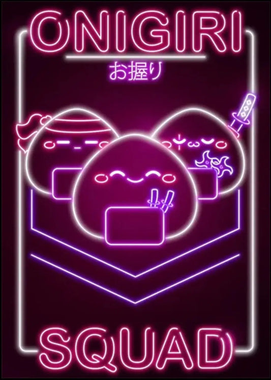 Poster al neon Kawaii della squadra Onigri