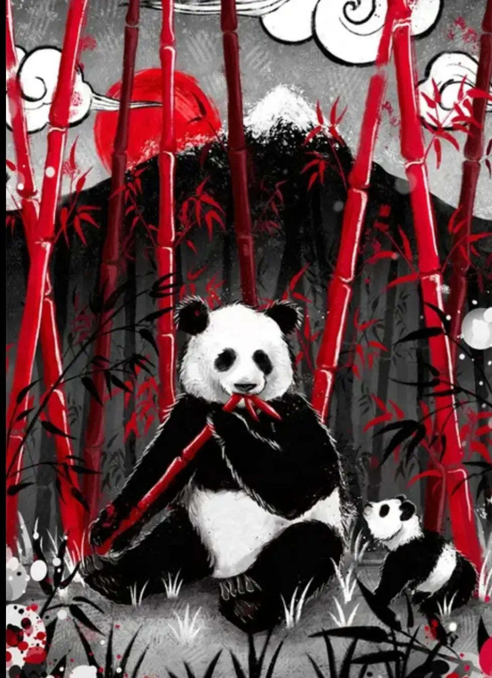 Mount Fuji Panda Ink Wash Poster
