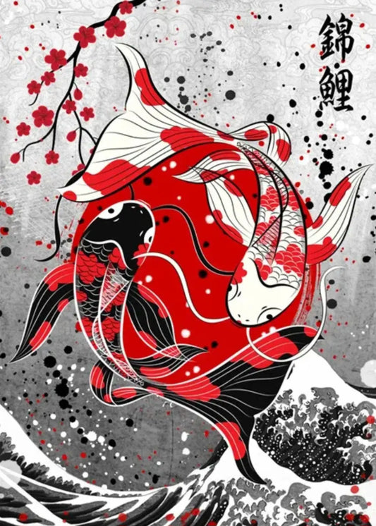 Poster di lavaggio inchiostro carpe pesci Koi