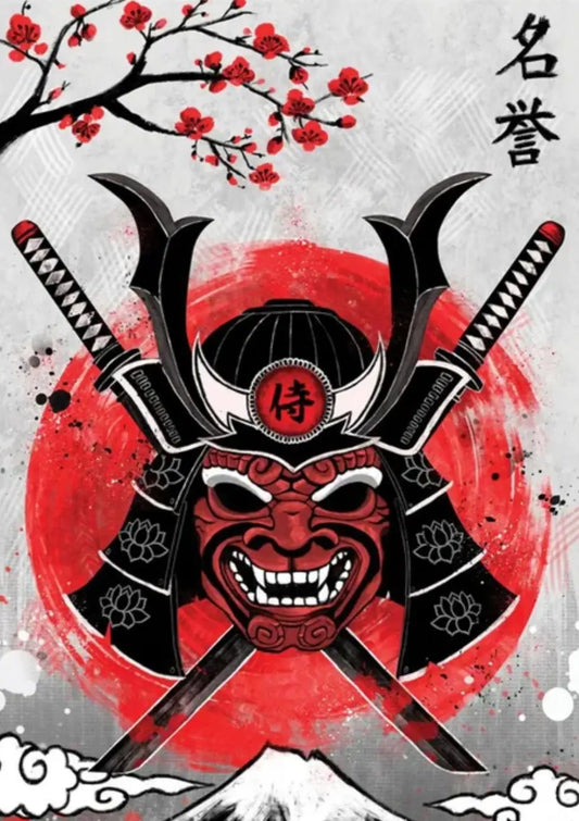 Lavado de tinta Samurai Oni Demon Póster