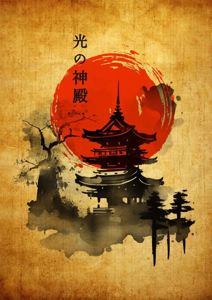 Pagoda Landscape Vintage Poster