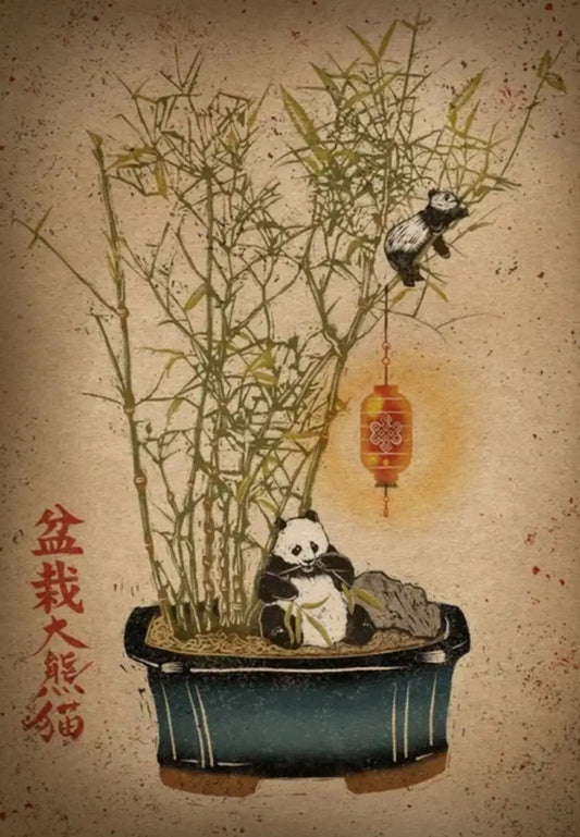 Panda en bambou Poster vintage