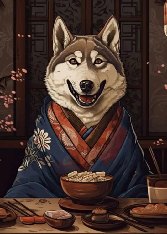 Poster di kimono con husky