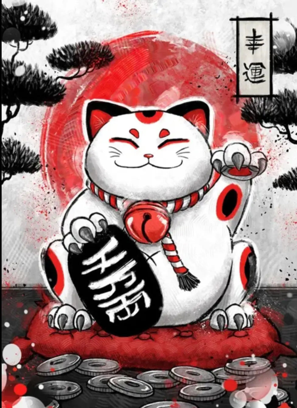 Lucky Neko Cat Ink Wash Poster