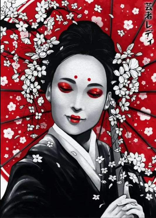 Geisha Umbrella Ink Wash Poster