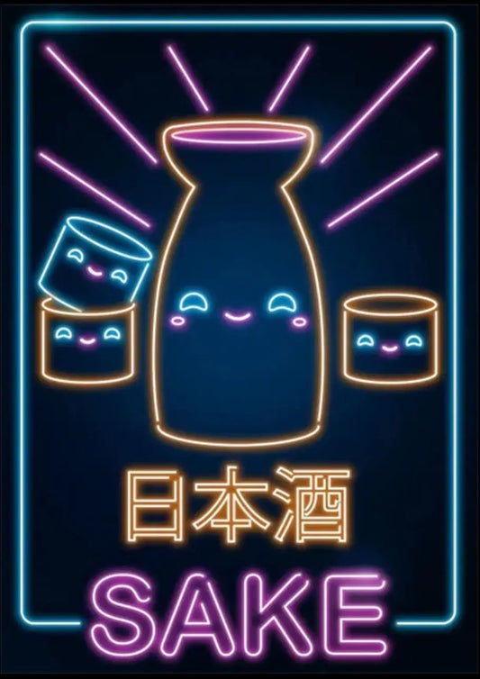 Poster al neon di sake Kawaii