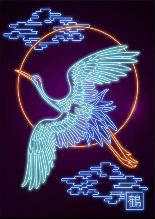 Poster al neon con uccello gru
