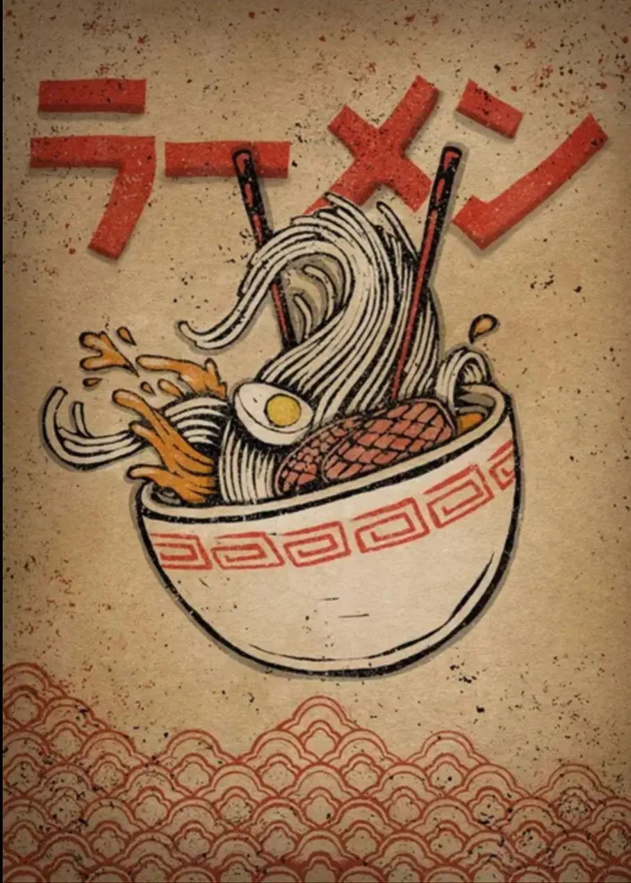 Red Kanji Ramen Vintage Poster