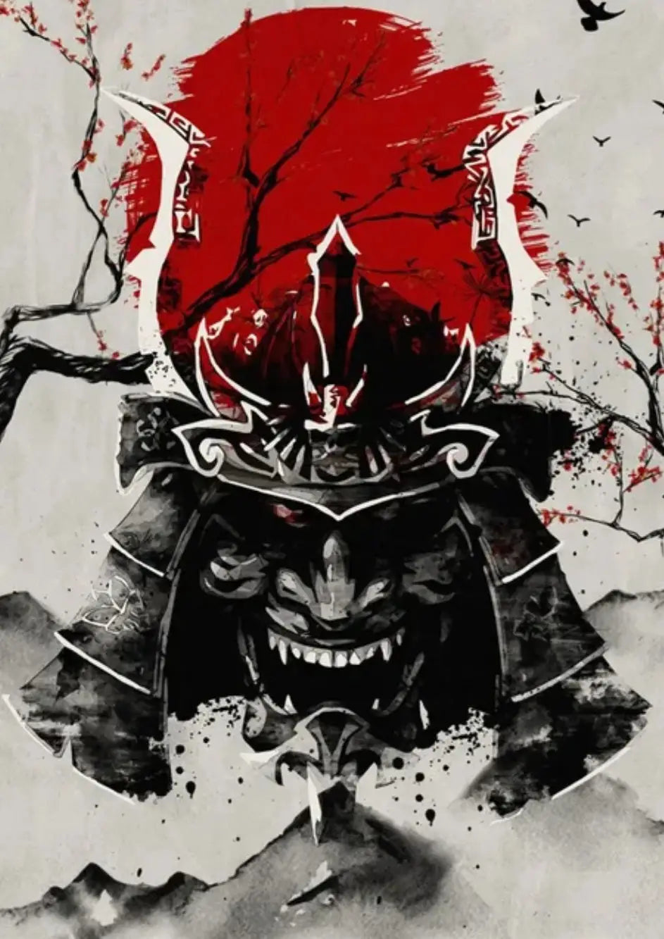 Poster acquerello casco samurai