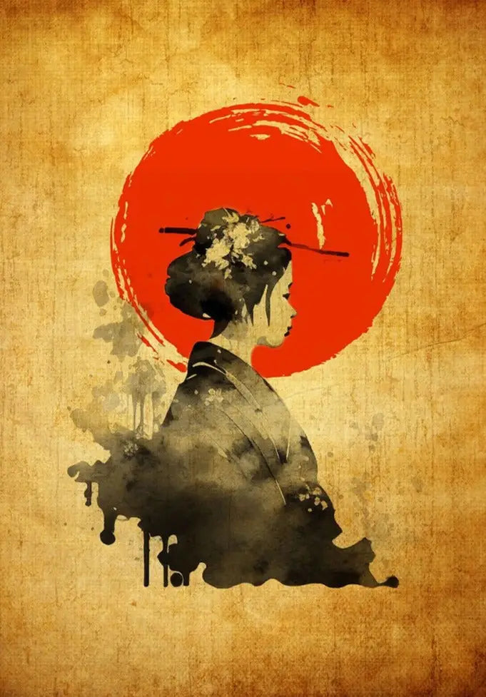 Póster Vintage de geisha de tinta negra