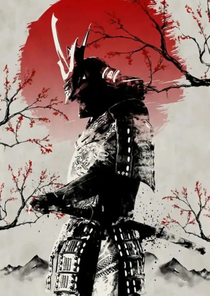 Poster dell&#39;acquerello del guerriero samurai