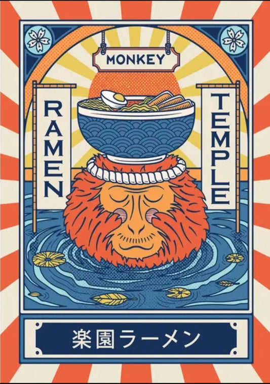 Poster di scimmia Ramen Ukiyo-e Pop