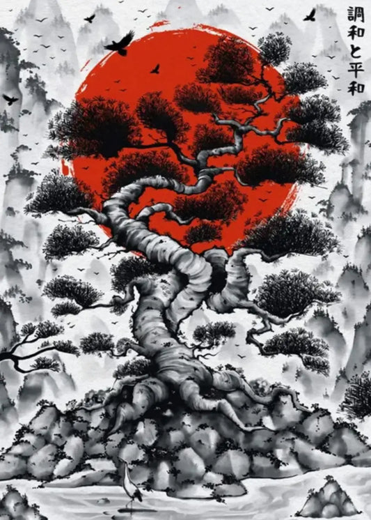 Lavado de tinta de bonsái gigante Póster