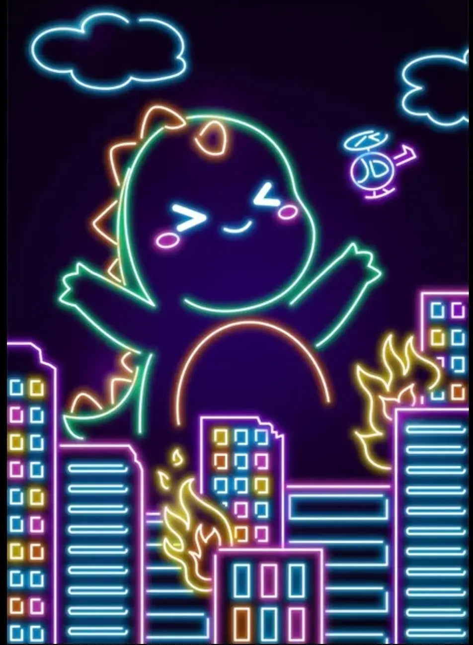 Kawaii Godzilla Neon Poster