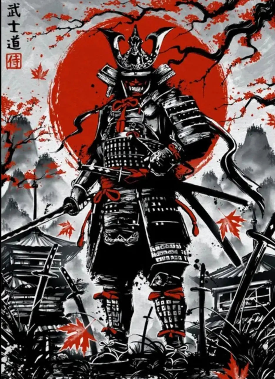 Lavado de tinta Samurai Warlord Póster